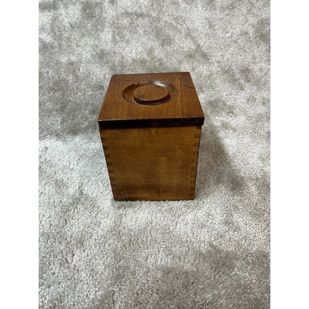 Vintage,‎ Wood Box/Canister Brass Eagle Emblem Dovetail Joints Kitchen